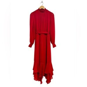 Red High Neck Gibson Latimer Ruffled Dress